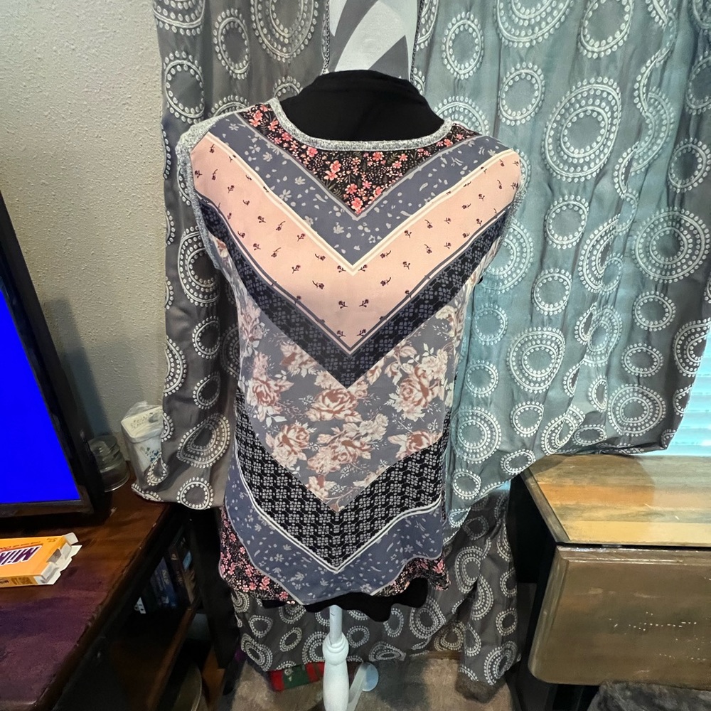 Mixed media short sleeved top- laces up in back